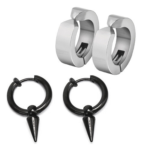 Argollas Hombre Aros Mujer X2 Pares A Presión Negro Y Plata