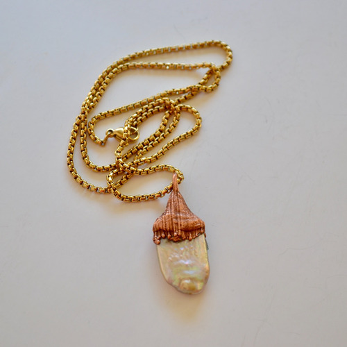 Collar Perla Natural, Cadena Acero Quirurgico, Cod1