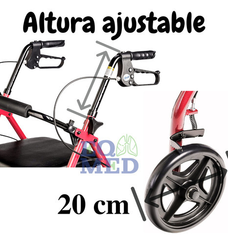 Andadera Ortopedica Rollator Adulto Con Asiento Color Roja