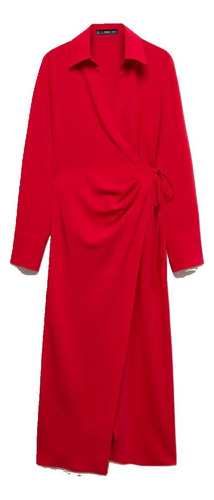 Vestido Cruzado Cuello En V Rojo Para Dama Mng
