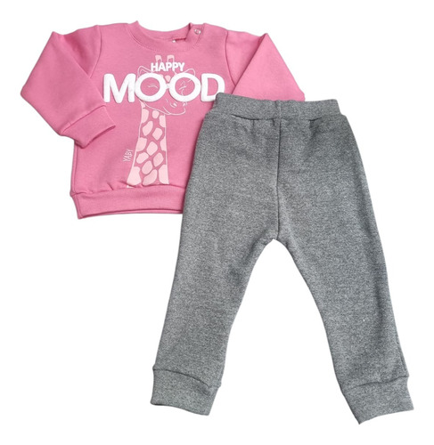 Conjunto Buzo Y Pantalon Frisado Estampado Mood 25316 Rosa Oscuro 36