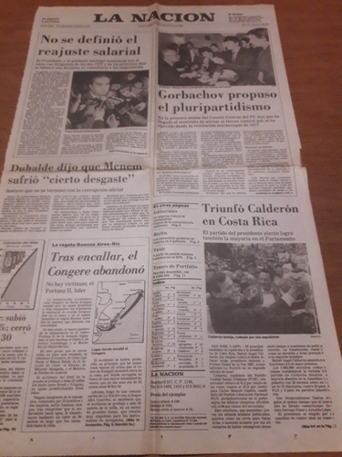 Tapa Diario La Nación 06 02 1990 Regata Duhalde Gorbachov 