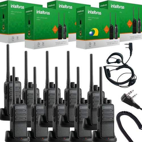 10 Rádio Comunicador Intelbras Rc3002 Com 10 Fone Microfone Bandas De Freqüência Uhf Cor Preto