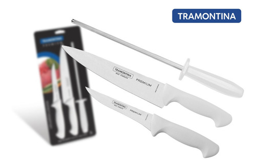 Imagem 1 de 10 de Jogo De Facas Churrasco Profissional Amolador Tramontina 3pç