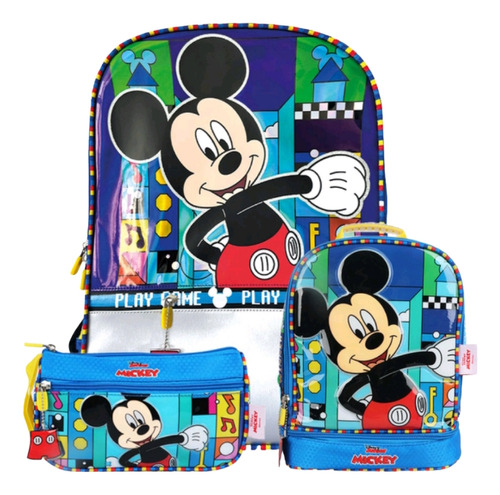 Pack Mochila Oficio Lonchera Cartuchera Mickey Gamer Disney