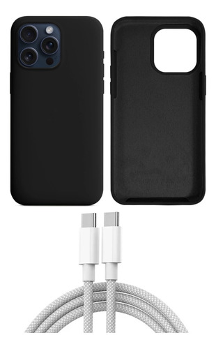 Capa De Silicone + Cabo De Carregamento P iPhone 15 Pro Max