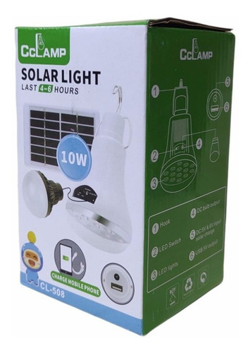 Imagen 2 de 5 de Kit Bombillos Recargables Cargador Cel Y Panel Solar Cl-508