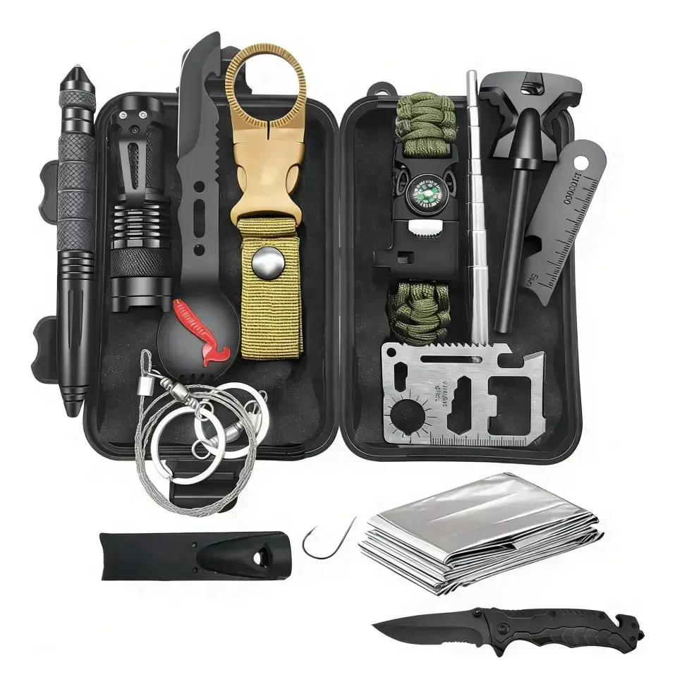 Kit Acampamento Emergência Para Camping E Aventura 13 Kit Cor Preto