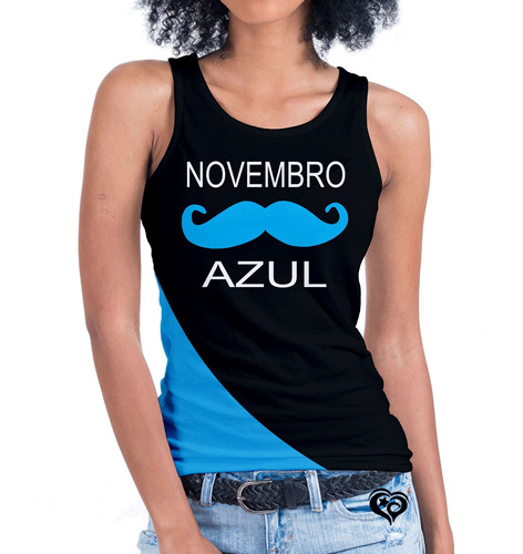 Camiseta Regata Novembro Azul Feminina Blusa Preto