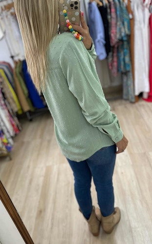Imagen 2 de 10 de Blusa Camisa Cuello Mao Plumetti Talles Grandes The Big Shop