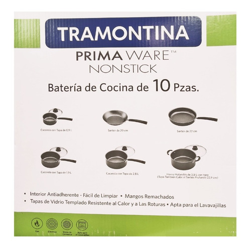 Imagen 5 de 5 de Batería De Cocina 10pz Mod.primaware Nonstick Tramontina®