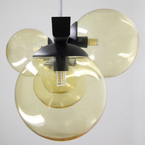 Pendente Luminalux Madrid 5 Globos 15cm Moon Trilho New Estrutura Preto Globo Âmbar