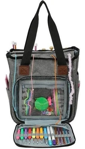 Imagen 3 de 4 de Bolso Porta Tejido Lana Palillos Crochet Tipo Cartera Grande