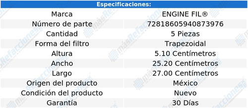 Kit 5 Filtros De Aire 520i L4 2.0l De 2014 A 2015 Engine Fil