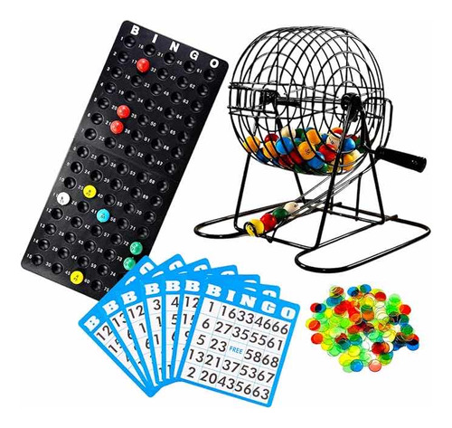 Juego De Bingo De Lujo Con Jaula Y 75 Bolas Y 18 Tarjetas