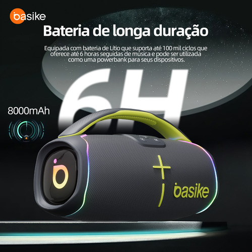 Caixa De Som Portátil Bluetooth, Subwoofer Ativo, Estéreo Hifi, Bombox, Com Rgb, Tws 1+1, Bateria 6 Horas, Bluetooth 5.3, Ipx6, Powerbank Para Telefones Celulares, Cinza