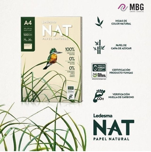 Resma A4 Ledesma Nat Papel Natural 75gr 500 Hojas