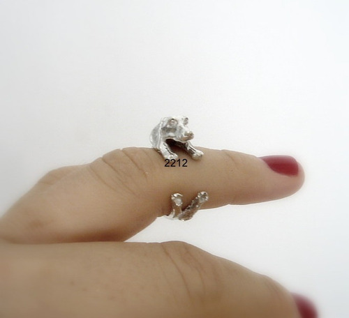 Anillo Perro Salchicha De Plata, Mujer Animales Talle 18 /23