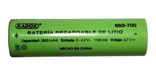 Bateria recargable li-ion de 3.7v a 2600mah tipo 18650