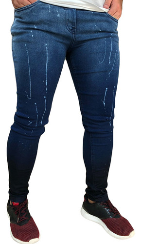 Calça Jeans Azul Skinny Com Respingos Degrade Masculina