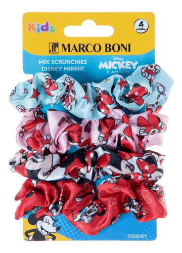 Kit 4 Elástico Cabelo Mix Scrunchie Disney Minnie Marco Boni