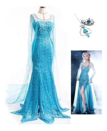 Frozen Adulto Vestido Princesa Elsa Vestido Halloween 3pcs