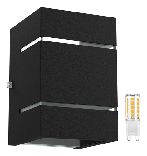 4x Arandela Externa Luminária 2 Frisos 2 Fachos Preto Alumínio + Led G9 Branco Frio 5w Mf115 Mega Forte Iluminação