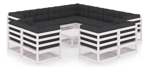 Sala Lounge De Jardín De 12 Pzas De Madera De Pino Blanca M3 Color Blanco