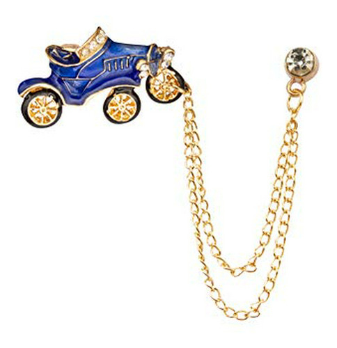 Broche De Solapa De Coche Vintage Azul Con Cadena Colgante