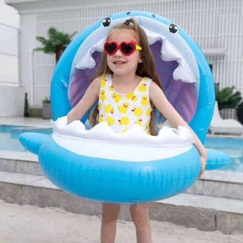Boia Bebê Inflável Com Cobertura E Proteção Fralda Infantil Cor Azul