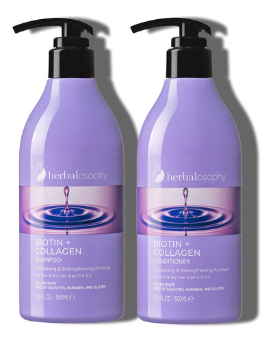 Herbalosophy Biotin & Collagen Shampoo & Conditioner Set, H.