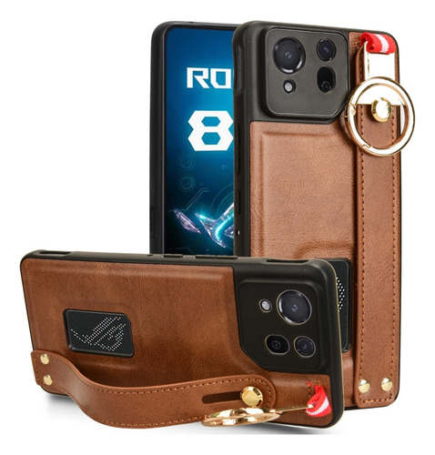 Para Funda De Piel Con Correa Marrón Para Asus Rog Phone 8