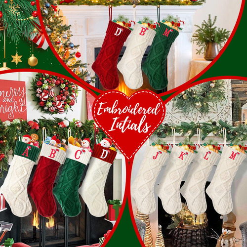 Medias De Navidad 45 Cm Con Inicial Letra Q Roja Bordada