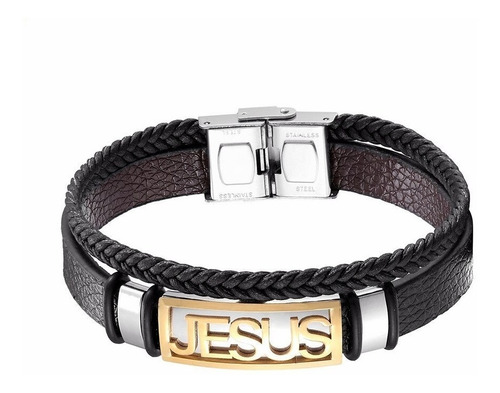 Pulsera Manilla Brazalete Cuero Jesus Catolica Hombre Mujer