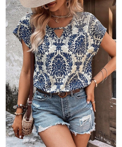 Blusa De Verano Con Estampado Floral Bohemio Con Cuello En V