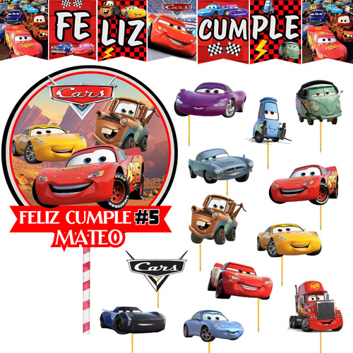 Pack Banderin Topper Y Pinchos Personalizado Fortnite Rojo Cars