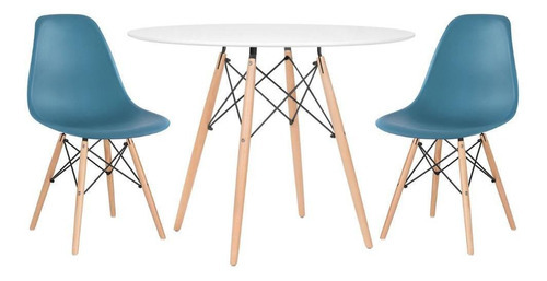 Kit Mesa Jantar Eames Wood 100 Cm 2 Cadeiras Eiffel Cores Cor da tampa Mesa branco com cadeiras turquesa