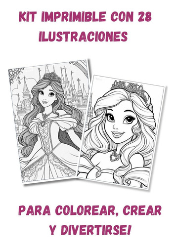 Kit Princesas Para Colorear | 28 Páginas Pdf Descargable