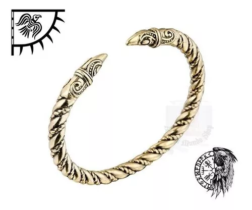 Brazalete Vikingo Nòrdico Cabeza Cuervo Abierto Trenzado