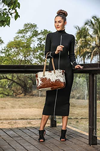 Myra Bag Fawn & White Lona Reciclada Y Cuero De Vaca Bolso P