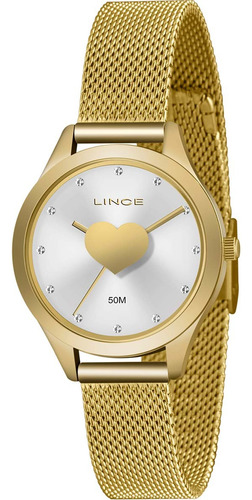 Relógio Lince Feminino Dourado Fashion Casual Love Lrg4719l Cor do fundo Prateado