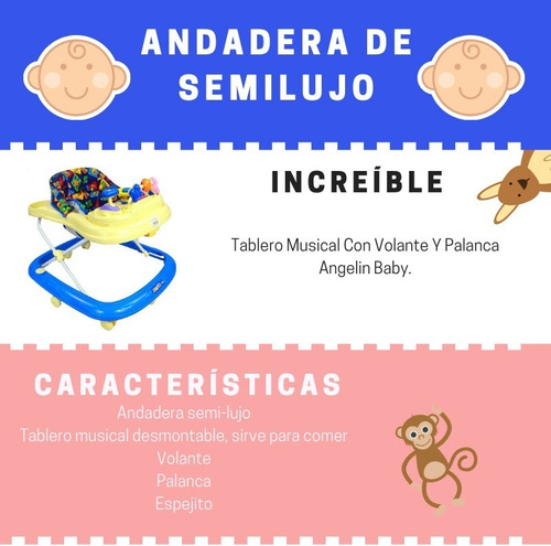 Imagen 2 de 4 de Andadera Para Bebé Tablero Musical Con Volante Palanca 111-q