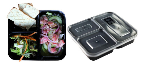 Charola Tipo Plato Reusable De 3 Divisiones Con Tapa