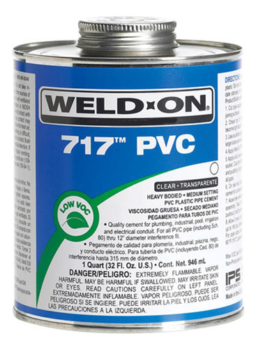 Pegamento Cemento Para Pvc Weldon 717 Transparente 1lt