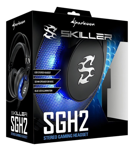 Auriculares Sharkoon SGH2 Blue Led Gamer, conexión USB
