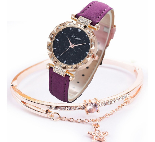 Reloj Casual Para Mujer Y Pulsera Con Purpurina Promociones