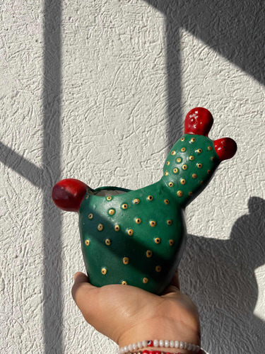 Maceta Cerámica Cactus Pintada A Mano