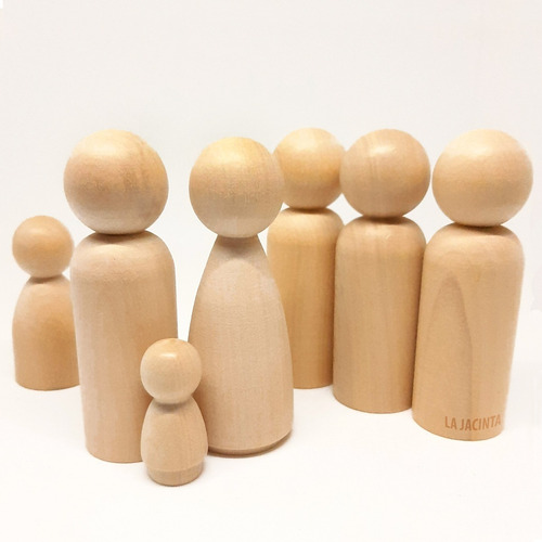 Pesebre Muñecos De Madera Peg Dolls Natural 7 Piezas