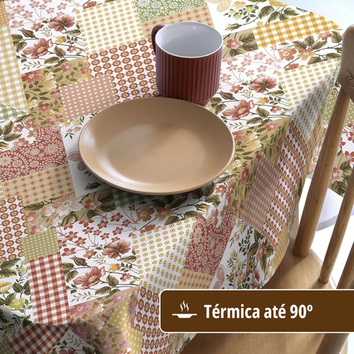 Toalha Mesa Plástica Térmica Flor Patch 8 E 10 Lugares 2,80
