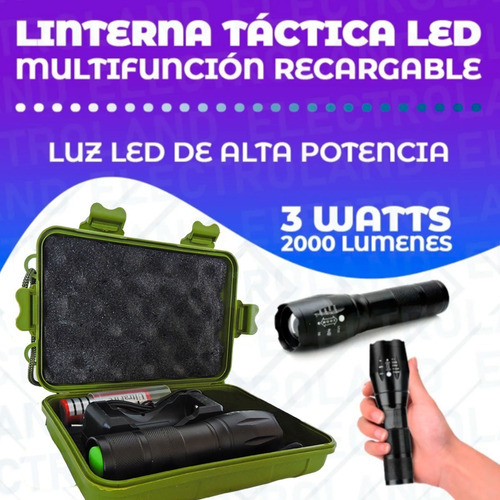 Linterna Táctica Militar Led Multiuso Caza Camping Carga Usb Color De La Linterna Negro Color De La Luz Blanco
